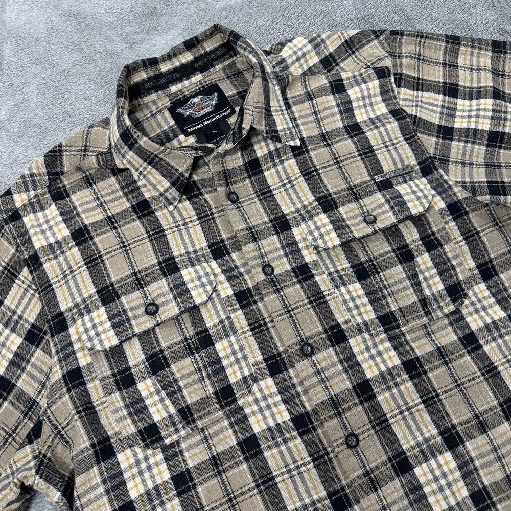 Harley-Davidson Men's Brown Plaid Short Sleeve Shirt XL Double Pockets